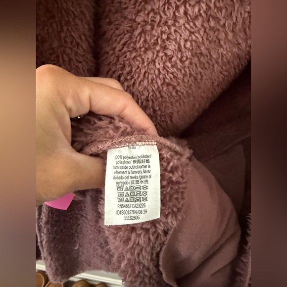 PINK Hooded Teddy Jacket Cardigan Sweater Fuzzy Sherpa Mauve Purple Size M L - Picture 5 of 8